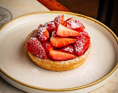 Close up of a strawberry desert prepared by The Cardinal