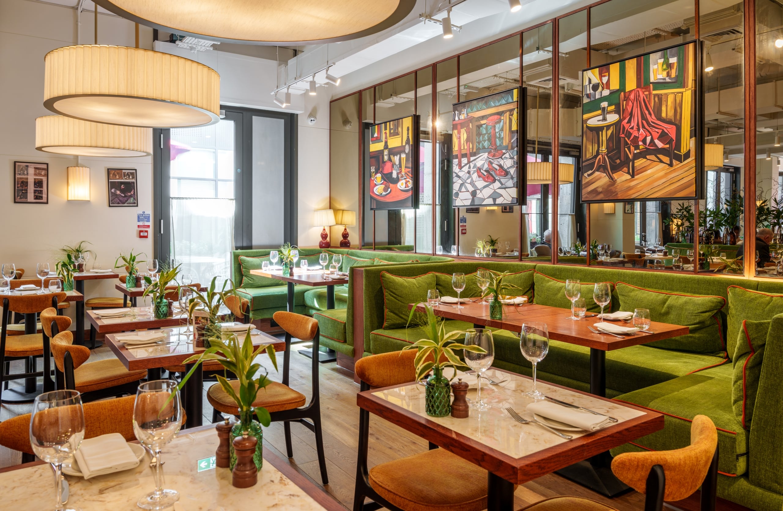 The Cardinal dining room with booths and tables set up